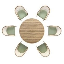 Pienza Outdoor Rattan 6-Seater Round Dining Set, Sage Green Fabric With Light Walnut Frame 24 Pienza Outdoor Rattan 6-Seater Round Dining Set, Sage Green Fabric With Light Walnut Frame -Daals Store OD DINE 2227 WALN GREEN SET WB3