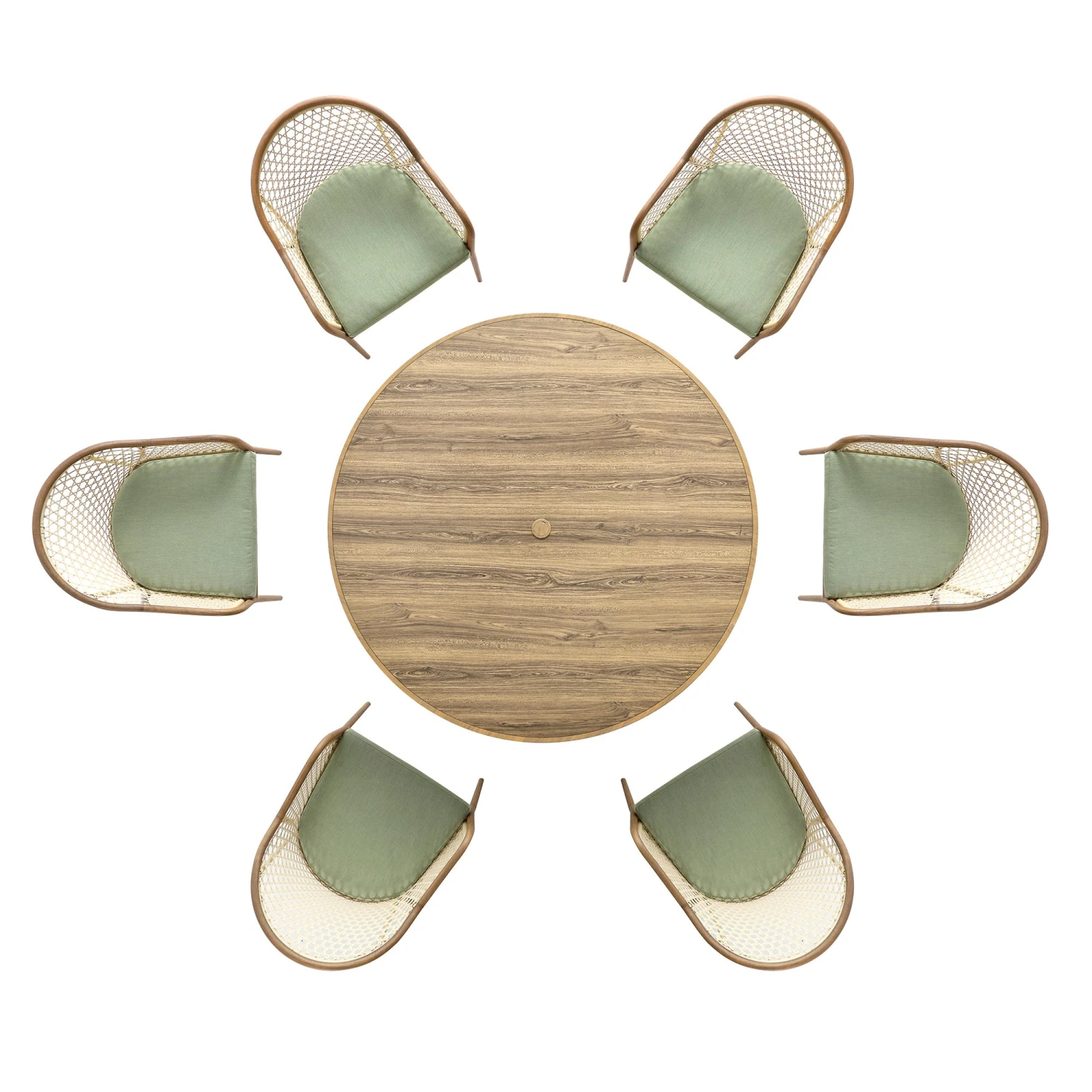 Pienza Outdoor Rattan 6-Seater Round Dining Set, Sage Green Fabric With Light Walnut Frame 11 Pienza Outdoor Rattan 6-Seater Round Dining Set, Sage Green Fabric With Light Walnut Frame - Image 11