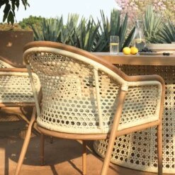 Pienza Outdoor Rattan 6-Seater Round Dining Set, Sage Green Fabric With Light Walnut Frame 20 Pienza Outdoor Rattan 6-Seater Round Dining Set, Sage Green Fabric With Light Walnut Frame -Daals Store OD DINE 2227 WALN GREEN SET scene6