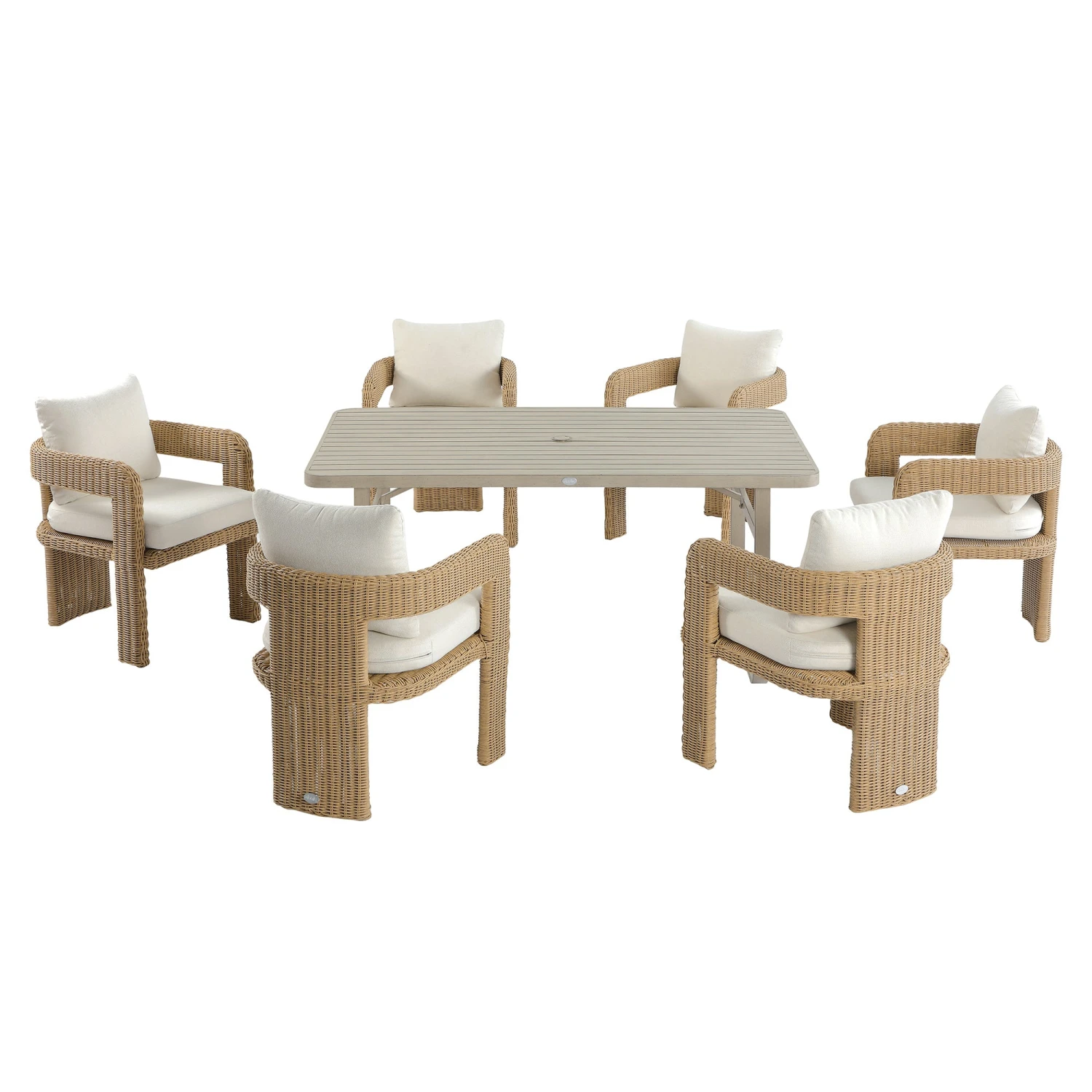 Stanford Natural Round Wicker 6-Seater Rectangular Dining Set β Weathered Wood Finish Table & Beige Cushions 2 Stanford Natural Round Wicker 6-Seater Rectangular Dining Set β Weathered Wood Finish Table & Beige Cushions - Image 2