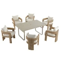 Stanford Natural Round Wicker 6-Seater Rectangular Dining Set β Weathered Wood Finish Table & Beige Cushions 15 Stanford Natural Round Wicker 6-Seater Rectangular Dining Set β Weathered Wood Finish Table & Beige Cushions -Daals Store OD DINE 2281 NAT BEIGE SET WB3