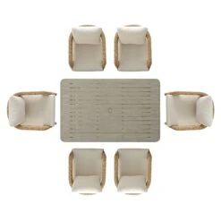 Stanford Natural Round Wicker 6-Seater Rectangular Dining Set β Weathered Wood Finish Table & Beige Cushions 16 Stanford Natural Round Wicker 6-Seater Rectangular Dining Set β Weathered Wood Finish Table & Beige Cushions -Daals Store OD DINE 2281 NAT BEIGE SET WB4