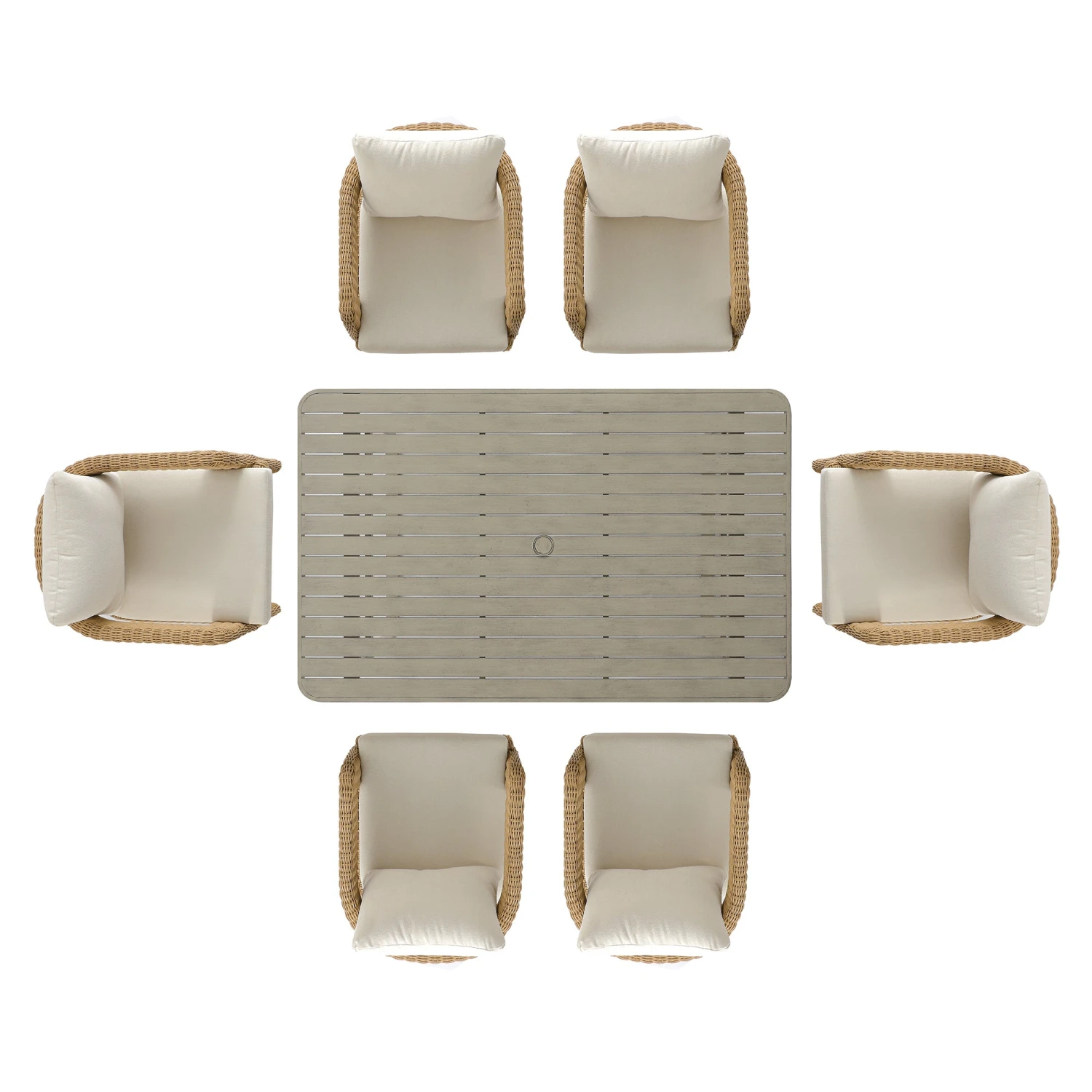 Stanford Natural Round Wicker 6-Seater Rectangular Dining Set β Weathered Wood Finish Table & Beige Cushions 5 Stanford Natural Round Wicker 6-Seater Rectangular Dining Set β Weathered Wood Finish Table & Beige Cushions - Image 5