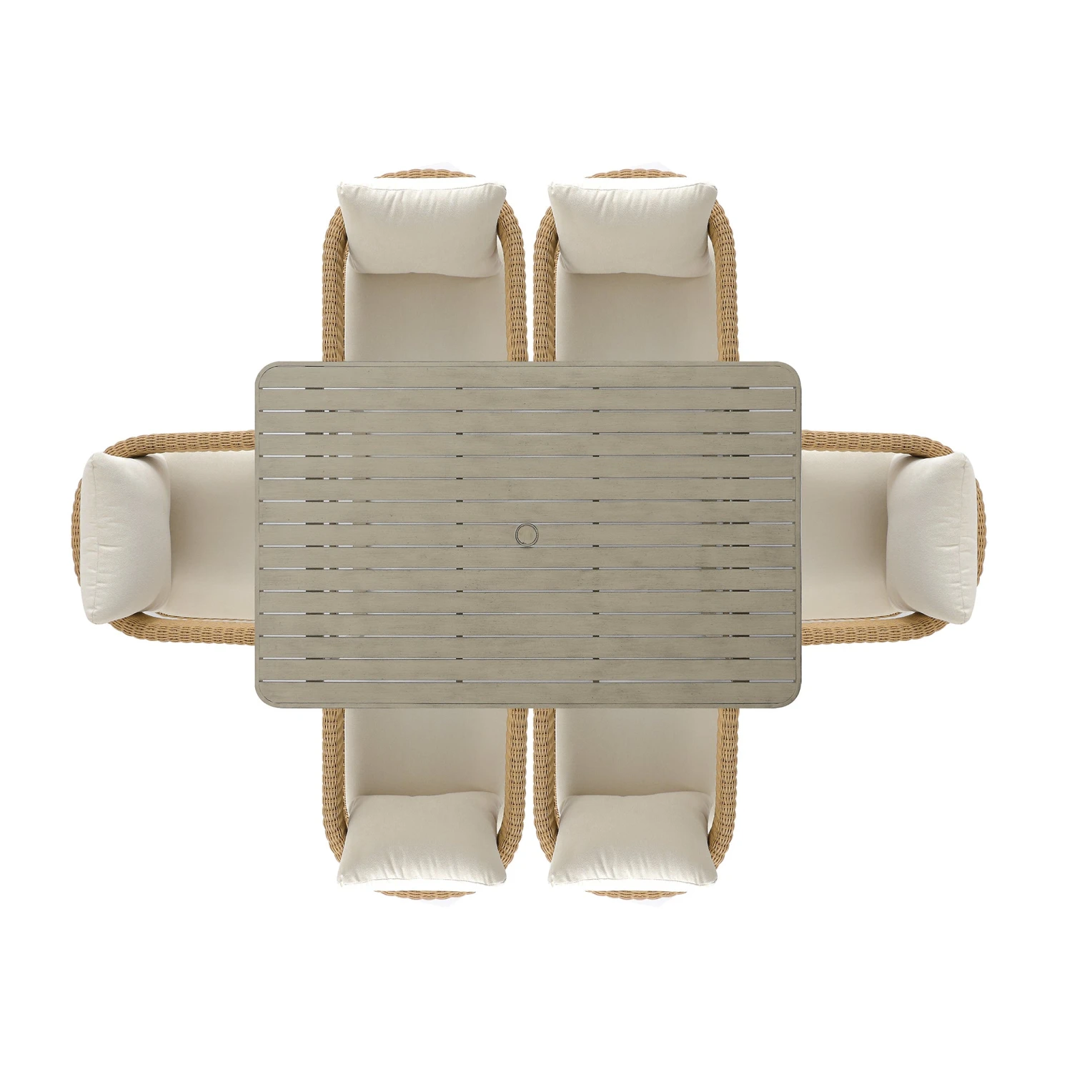 Stanford Natural Round Wicker 6-Seater Rectangular Dining Set β Weathered Wood Finish Table & Beige Cushions 6 Stanford Natural Round Wicker 6-Seater Rectangular Dining Set β Weathered Wood Finish Table & Beige Cushions - Image 6