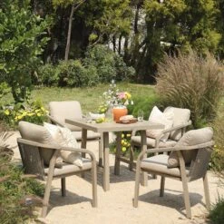 Manresa Rope 4-Seater Square Dining Set, Taupe And Beige