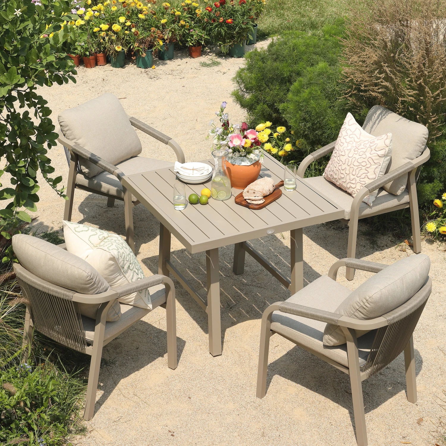 Manresa Rope 4-Seater Square Dining Set, Taupe And Beige 2 Manresa Rope 4-Seater Square Dining Set, Taupe And Beige - Image 2