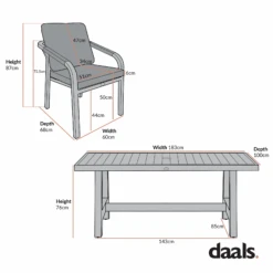 Manresa Taupe and Beige Rope Detail β Slatted Aluminium Rectangular 6-Seater Dining Set 29 Manresa Taupe and Beige Rope Detail β Slatted Aluminium Rectangular 6-Seater Dining Set -Daals Store OD DINE 255 SET CHART