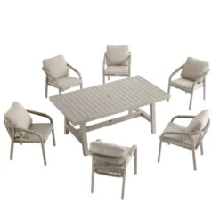 Manresa Taupe and Beige Rope Detail β Slatted Aluminium Rectangular 6-Seater Dining Set 28 Manresa Taupe and Beige Rope Detail β Slatted Aluminium Rectangular 6-Seater Dining Set -Daals Store OD DINE 255 TAUPE SET WB2