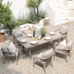 Manresa Taupe and Beige Rope Detail β Slatted Aluminium Rectangular 6-Seater Dining Set 20 Manresa Taupe and Beige Rope Detail β Slatted Aluminium Rectangular 6-Seater Dining Set -Daals Store OD DINE 255 TAUPE SET scene2