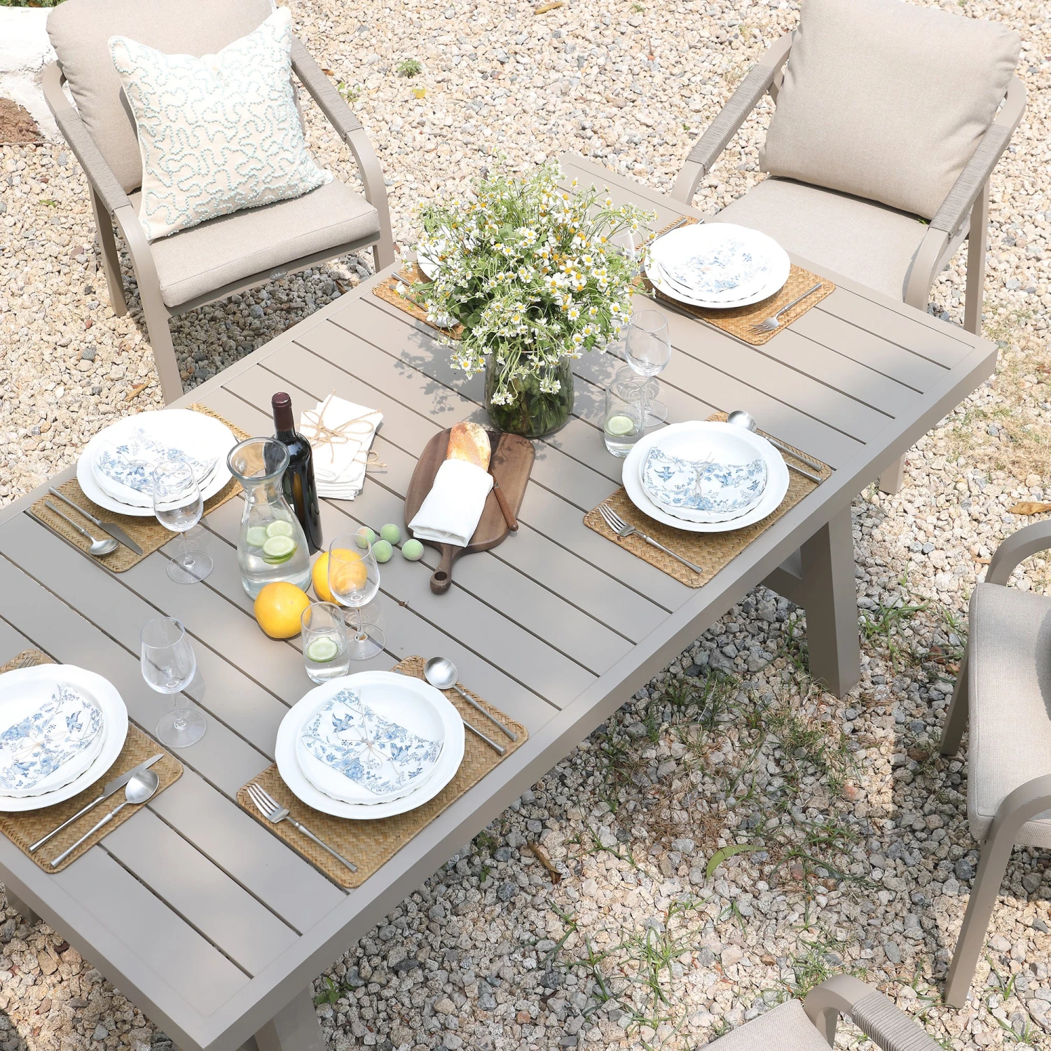 Manresa Taupe and Beige Rope Detail β Slatted Aluminium Rectangular 6-Seater Dining Set 5 Manresa Taupe and Beige Rope Detail β Slatted Aluminium Rectangular 6-Seater Dining Set - Image 5