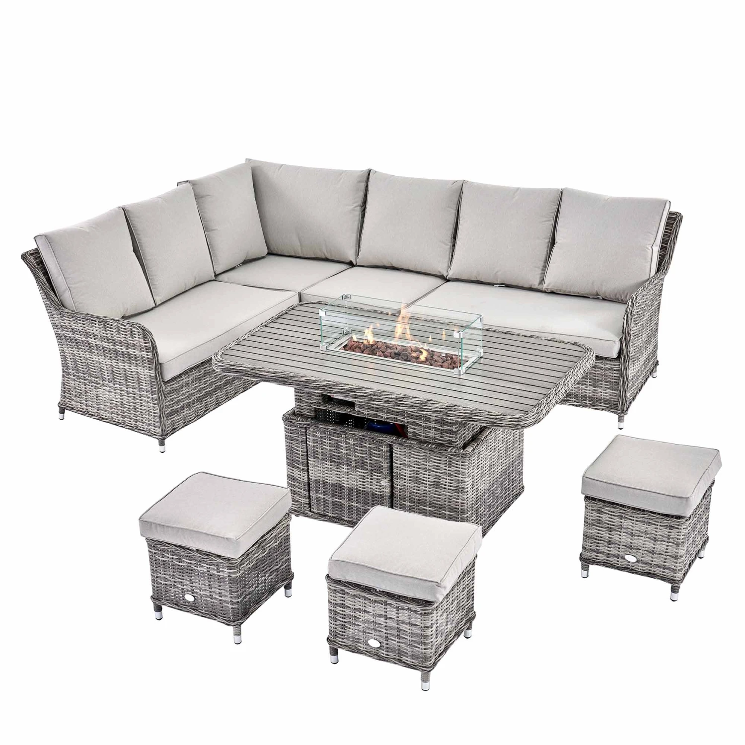 Hampshire Light Grey Large Corner Round Wicker Rattan Dining Set β Modular Sofa with Rising Firepit Table 8 Hampshire Light Grey Large Corner Round Wicker Rattan Dining Set β Modular Sofa with Rising Firepit Table - Image 8
