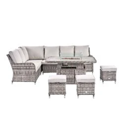 Hampshire Light Grey Large Corner Round Wicker Rattan Dining Set β Modular Sofa with Rising Firepit Table 26 Hampshire Light Grey Large Corner Round Wicker Rattan Dining Set β Modular Sofa with Rising Firepit Table -Daals Store OD DINE 288 LGREY SET WB2