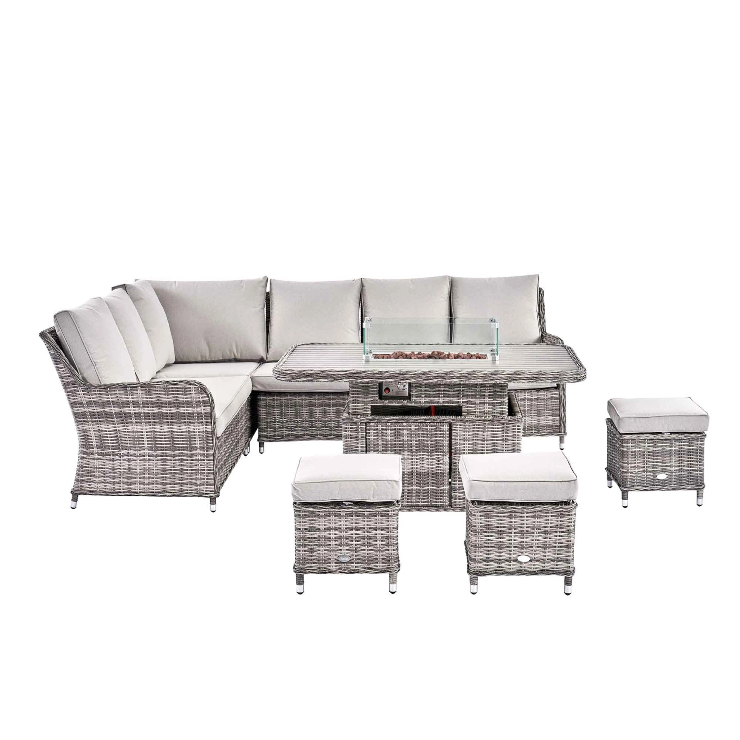 Hampshire Light Grey Large Corner Round Wicker Rattan Dining Set β Modular Sofa with Rising Firepit Table 9 Hampshire Light Grey Large Corner Round Wicker Rattan Dining Set β Modular Sofa with Rising Firepit Table - Image 9