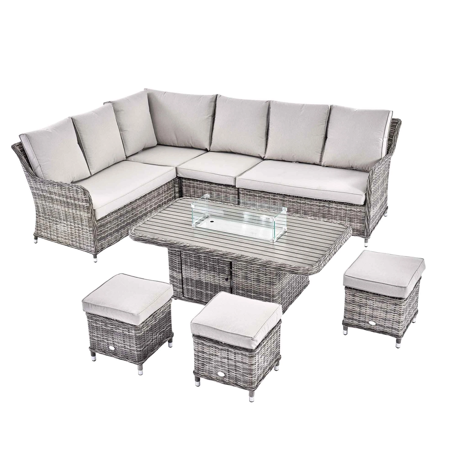 Hampshire Light Grey Large Corner Round Wicker Rattan Dining Set β Modular Sofa with Rising Firepit Table 11 Hampshire Light Grey Large Corner Round Wicker Rattan Dining Set β Modular Sofa with Rising Firepit Table - Image 11