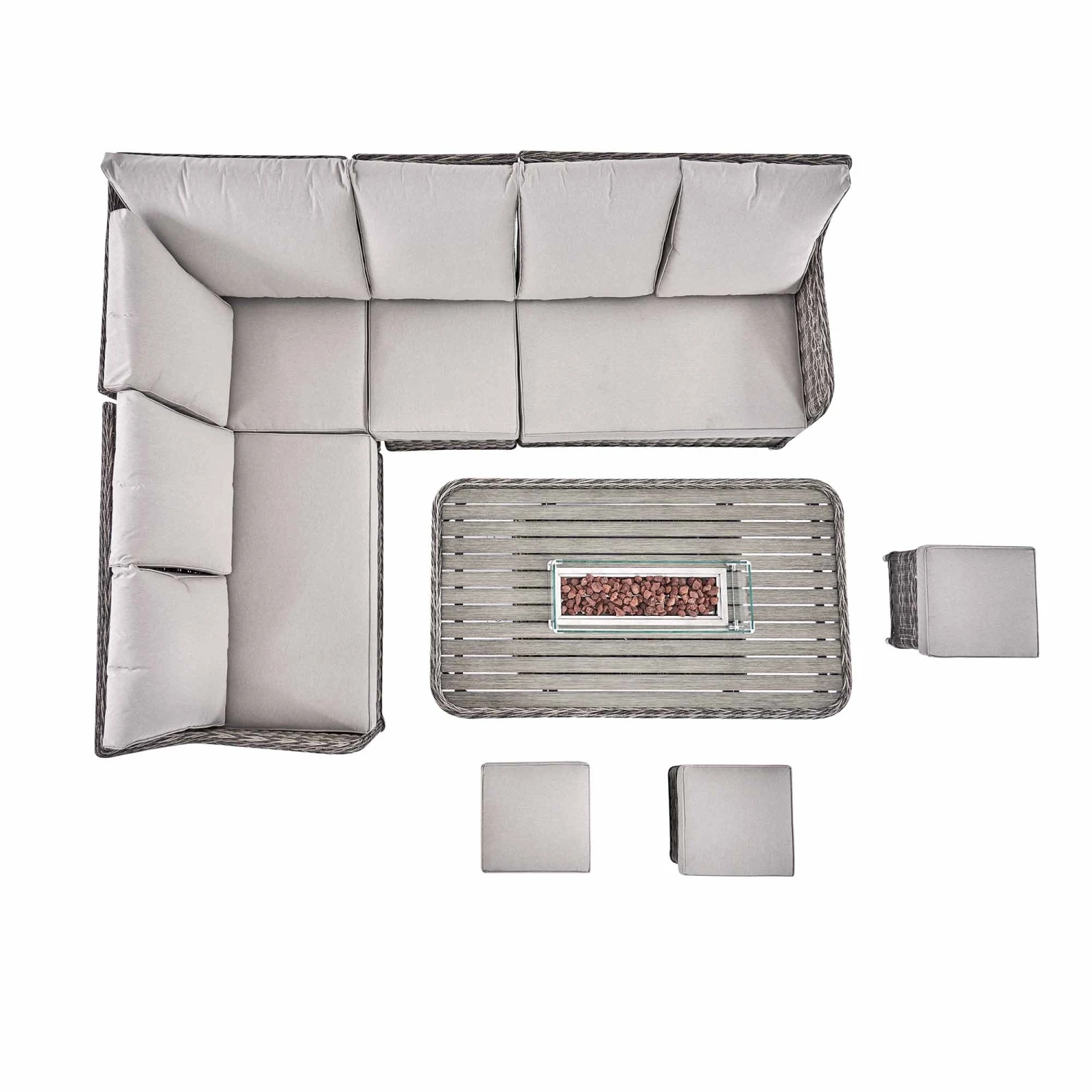 Hampshire Light Grey Large Corner Round Wicker Rattan Dining Set β Modular Sofa with Rising Firepit Table 12 Hampshire Light Grey Large Corner Round Wicker Rattan Dining Set β Modular Sofa with Rising Firepit Table - Image 12