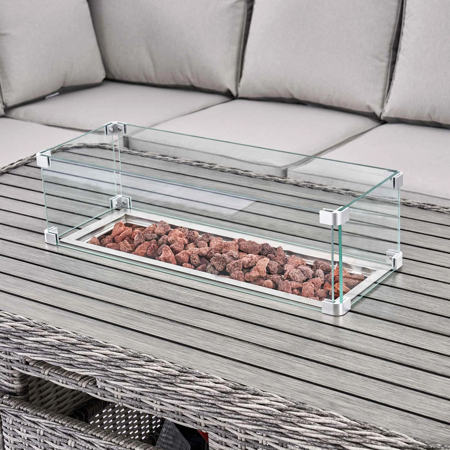 Hampshire Light Grey Large Corner Round Wicker Rattan Dining Set β Modular Sofa with Rising Firepit Table 14 Hampshire Light Grey Large Corner Round Wicker Rattan Dining Set β Modular Sofa with Rising Firepit Table - Image 14