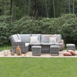 Hampshire Light Grey Large Corner Round Wicker Rattan Dining Set β Modular Sofa with Rising Firepit Table 20 Hampshire Light Grey Large Corner Round Wicker Rattan Dining Set β Modular Sofa with Rising Firepit Table -Daals Store OD DINE 288 LGREY SET scene2
