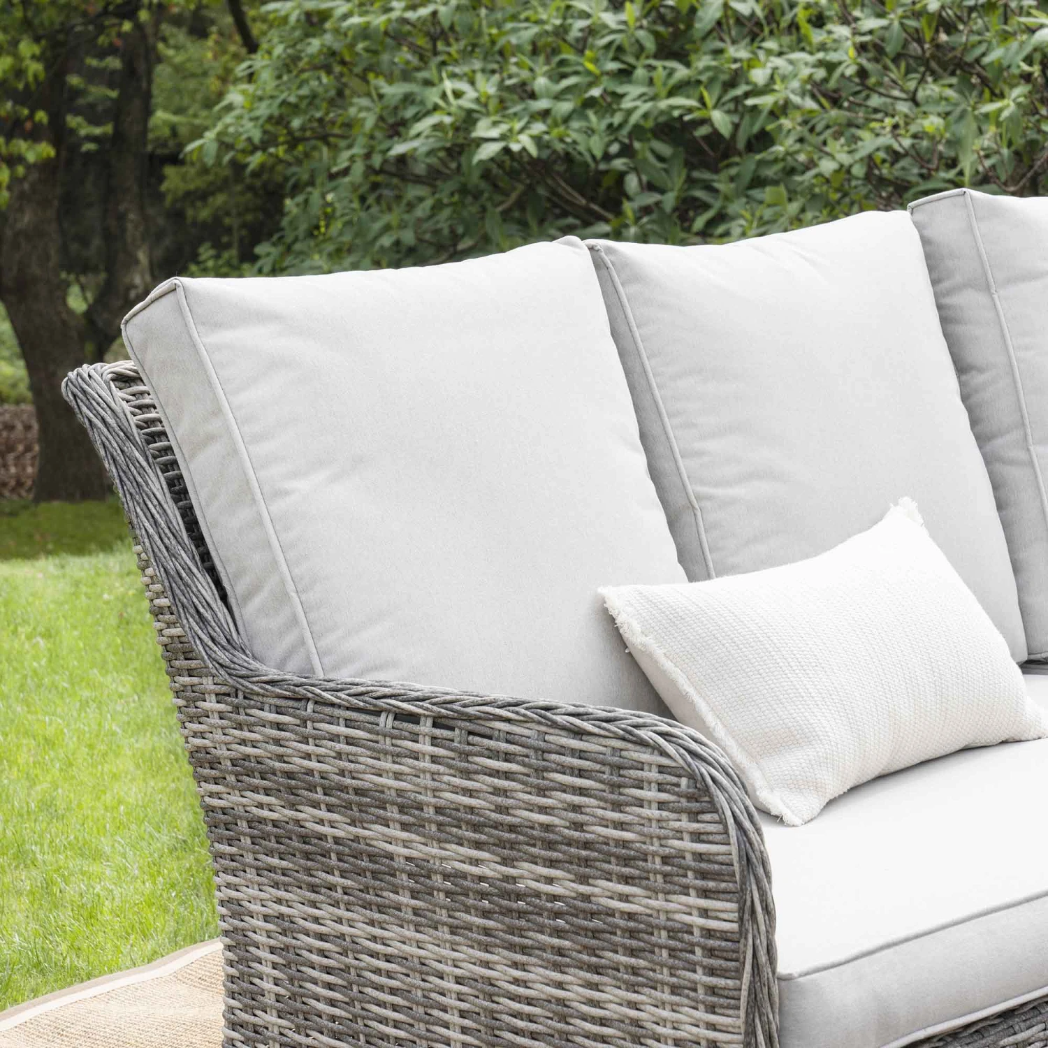 Hampshire Light Grey Large Corner Round Wicker Rattan Dining Set β Modular Sofa with Rising Firepit Table 6 Hampshire Light Grey Large Corner Round Wicker Rattan Dining Set β Modular Sofa with Rising Firepit Table - Image 6