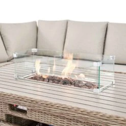 Hampshire Large Corner Natural Rattan Dining Set – Modular Wicker Sofa with Rising Firepit Table & Beige Cushions -Daals Store OD DINE 288 NAT SET detail1