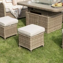 Hampshire Large Corner Natural Rattan Dining Set – Modular Wicker Sofa with Rising Firepit Table & Beige Cushions -Daals Store OD DINE 288 NAT SET scene5