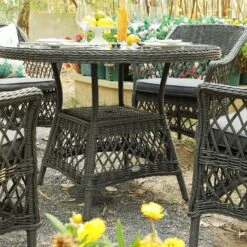 Willowbrook Lattice Weave Rattan 4-Seater Round Dining Set in Dark Grey - All-Weather Aluminum Garden Furniture 9 Willowbrook Lattice Weave Rattan 4-Seater Round Dining Set in Dark Grey - All-Weather Aluminum Garden Furniture -Daals Store OD DINE 3090 GREY SET scene3