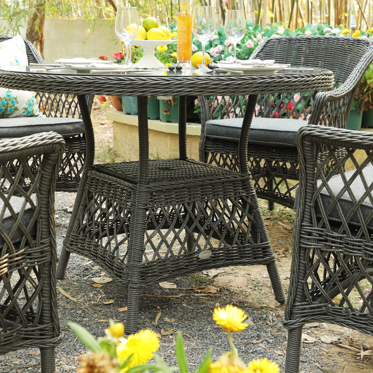 Willowbrook Lattice Weave Rattan 4-Seater Round Dining Set in Dark Grey - All-Weather Aluminum Garden Furniture 4 Willowbrook Lattice Weave Rattan 4-Seater Round Dining Set in Dark Grey - All-Weather Aluminum Garden Furniture - Image 4