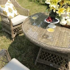 Willowbrook Lattice Weave Rattan 4-Seater Round Dining Set, Natural -Daals Store OD DINE 3090 NAT SET scene4