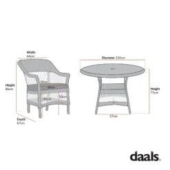 Willowbrook White Lattice Weave Rattan 4-Seater Round Garden Dining Set -Daals Store OD DINE 3090 SET CHART
