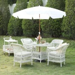 Willowbrook Lattice Weave Rattan 4-Seater Round Dining Set, White