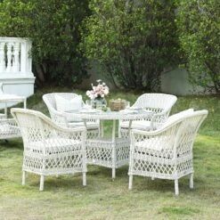 Willowbrook White Lattice Weave Rattan 4-Seater Round Garden Dining Set -Daals Store OD DINE 3090 WHITE SET scene2