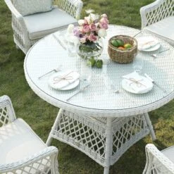 Willowbrook White Lattice Weave Rattan 4-Seater Round Garden Dining Set -Daals Store OD DINE 3090 WHITE SET scene3