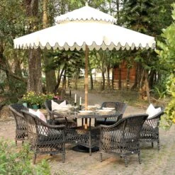 Willowbrook Lattice Weave Rattan 6-Seater Round Dining Set, Dark Grey -Daals Store OD DINE 3115 GREY SET scene2