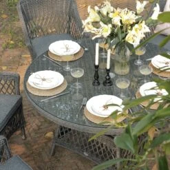 Willowbrook Lattice Weave Rattan 6-Seater Round Dining Set, Dark Grey -Daals Store OD DINE 3115 GREY SET scene3
