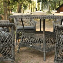 Willowbrook Lattice Weave Rattan 6-Seater Round Dining Set, Dark Grey -Daals Store OD DINE 3115 GREY SET scene4