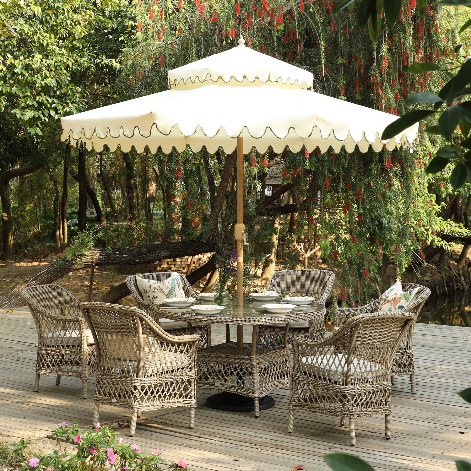 Willowbrook Natural Lattice Weave Rattan 6-Seater Round Dining Set β All-Weather Garden Furniture 3 Willowbrook Natural Lattice Weave Rattan 6-Seater Round Dining Set β All-Weather Garden Furniture - Image 3