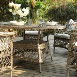 Willowbrook Natural Lattice Weave Rattan 6-Seater Round Dining Set β All-Weather Garden Furniture 12 Willowbrook Natural Lattice Weave Rattan 6-Seater Round Dining Set β All-Weather Garden Furniture -Daals Store OD DINE 3115 NAT SET scene3