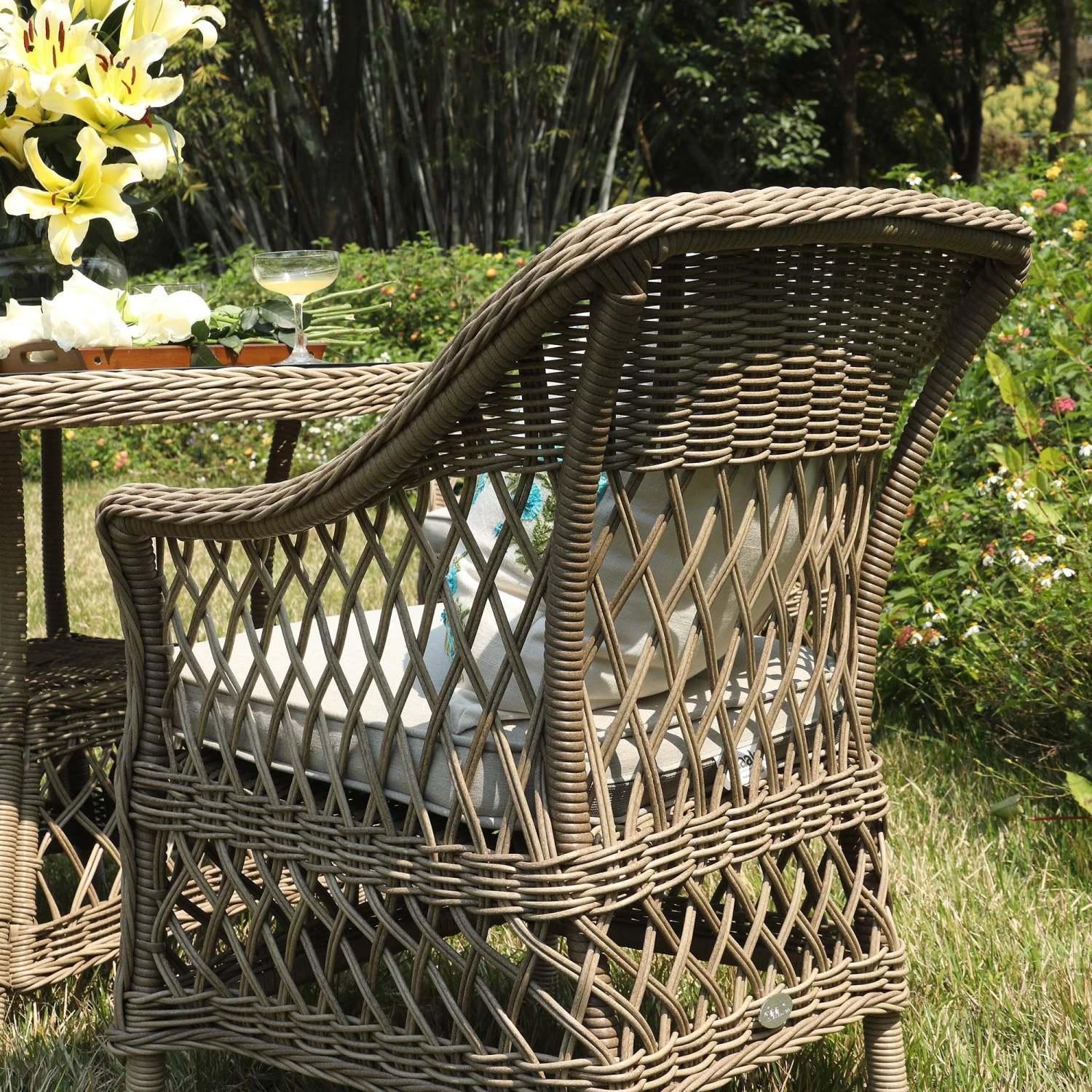 Willowbrook Natural Lattice Weave Rattan 6-Seater Round Dining Set β All-Weather Garden Furniture 7 Willowbrook Natural Lattice Weave Rattan 6-Seater Round Dining Set β All-Weather Garden Furniture - Image 7