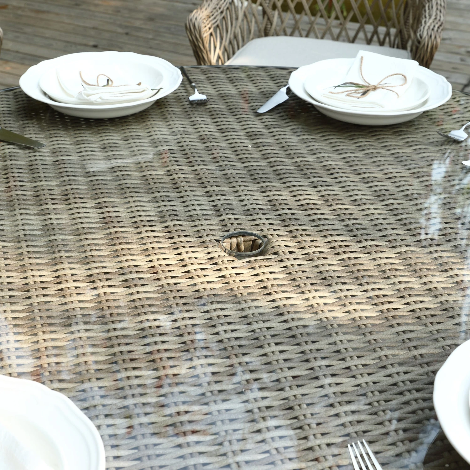 Willowbrook Natural Lattice Weave Rattan 6-Seater Round Dining Set β All-Weather Garden Furniture 8 Willowbrook Natural Lattice Weave Rattan 6-Seater Round Dining Set β All-Weather Garden Furniture - Image 8