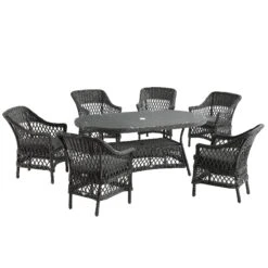 Willowbrook Lattice Weave Rattan 6-Seater Oval Dining Set, Dark Grey