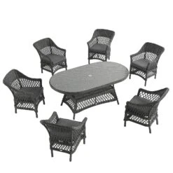 Willowbrook 6-Seater Oval Garden Dining Set in Dark Grey Lattice Weave Rattan - All-Weather Aluminum Frame -Daals Store OD DINE 3160 GREY SET WB3