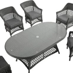 Willowbrook 6-Seater Oval Garden Dining Set in Dark Grey Lattice Weave Rattan - All-Weather Aluminum Frame -Daals Store OD DINE 3160 GREY SET detail1