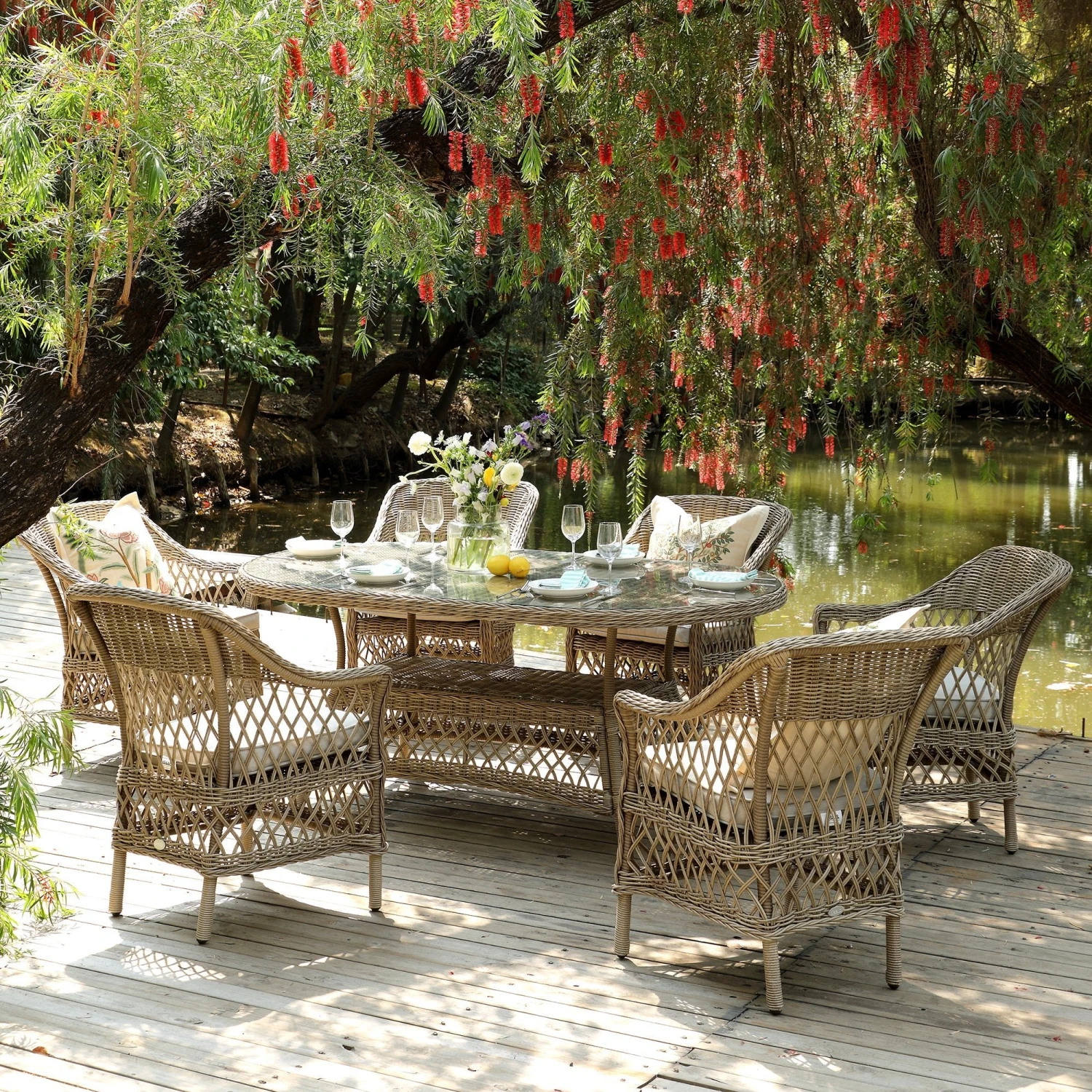 Willowbrook Natural Lattice Weave Rattan 6-Seater Oval Dining Set β All-Weather Garden Furniture 2 Willowbrook Natural Lattice Weave Rattan 6-Seater Oval Dining Set β All-Weather Garden Furniture - Image 2