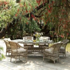 Willowbrook Natural Lattice Weave Rattan 6-Seater Oval Dining Set β All-Weather Garden Furniture 12 Willowbrook Natural Lattice Weave Rattan 6-Seater Oval Dining Set β All-Weather Garden Furniture -Daals Store OD DINE 3160 NAT SET scene2