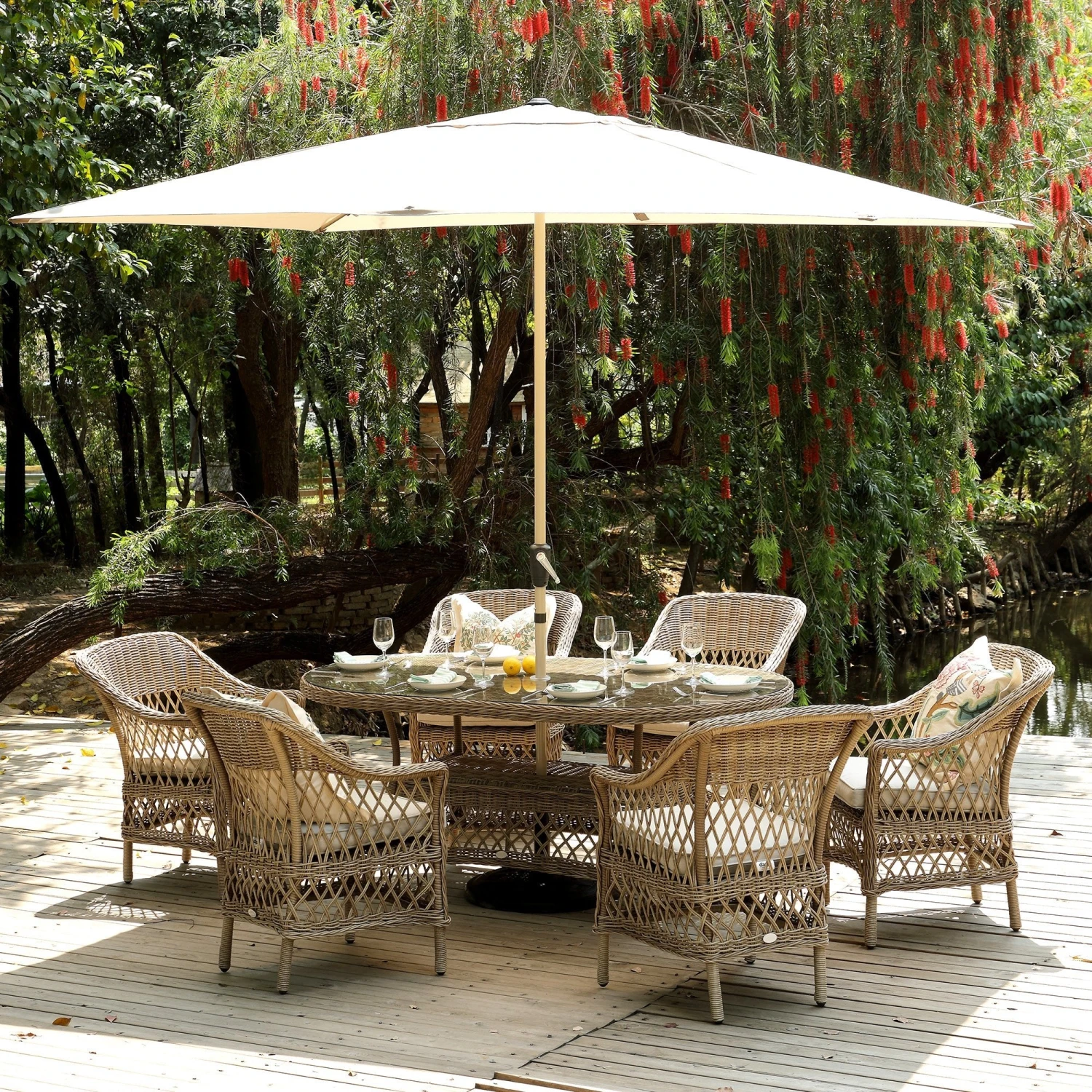 Willowbrook Natural Lattice Weave Rattan 6-Seater Oval Dining Set β All-Weather Garden Furniture 4 Willowbrook Natural Lattice Weave Rattan 6-Seater Oval Dining Set β All-Weather Garden Furniture - Image 4