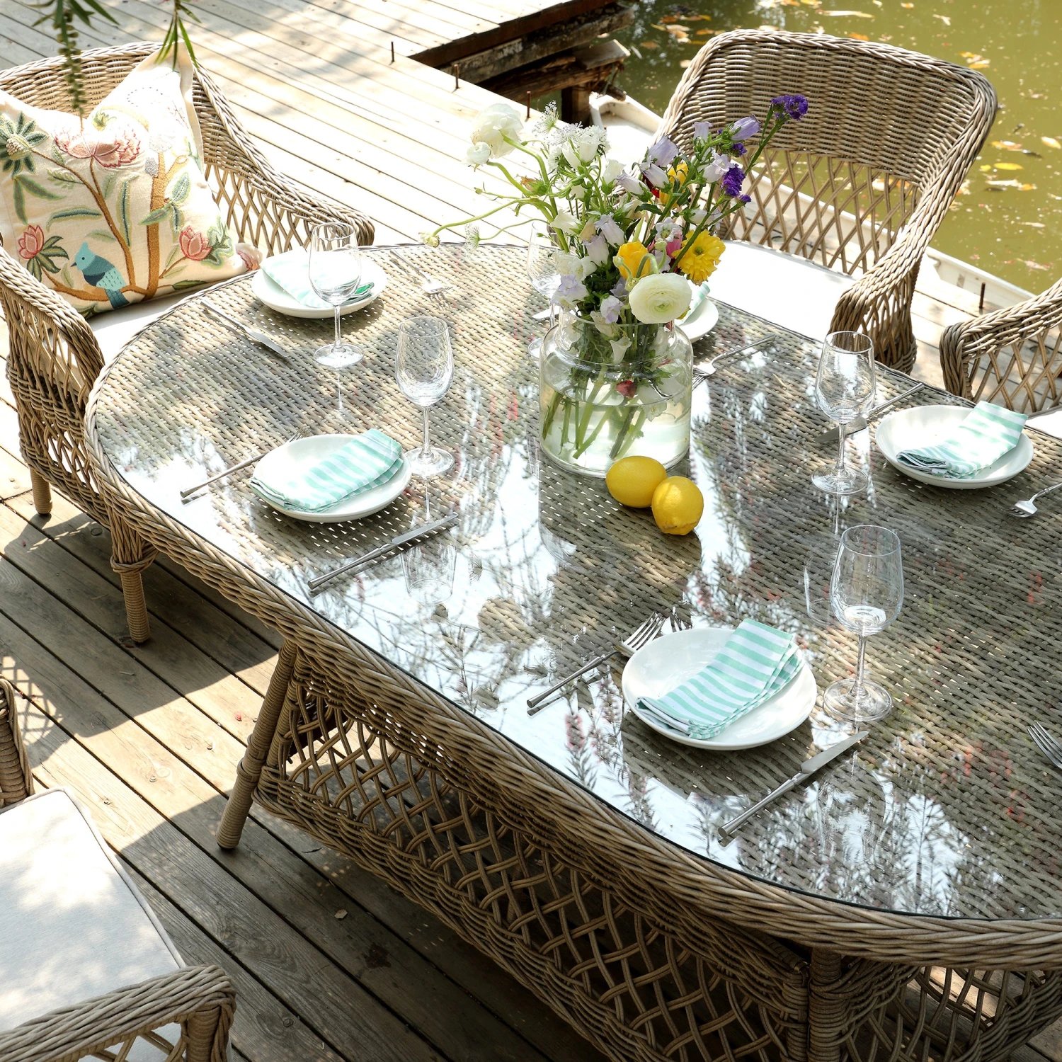 Willowbrook Natural Lattice Weave Rattan 6-Seater Oval Dining Set β All-Weather Garden Furniture 5 Willowbrook Natural Lattice Weave Rattan 6-Seater Oval Dining Set β All-Weather Garden Furniture - Image 5