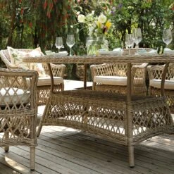 Willowbrook Natural Lattice Weave Rattan 6-Seater Oval Dining Set β All-Weather Garden Furniture 15 Willowbrook Natural Lattice Weave Rattan 6-Seater Oval Dining Set β All-Weather Garden Furniture -Daals Store OD DINE 3160 NAT SET scene5