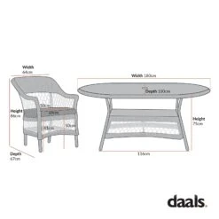 Willowbrook 6-Seater Oval Garden Dining Set in Dark Grey Lattice Weave Rattan - All-Weather Aluminum Frame -Daals Store OD DINE 3160 SET CHART