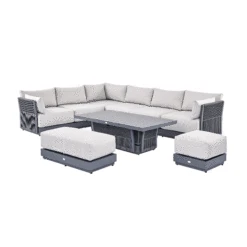 Pedra Rope And Aluminium Large Corner Casual Dining Set With Rising Table, Grey -Daals Store OD DINE 4980 GREY SET GIF