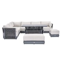 Pedra Rope And Aluminium Large Corner Casual Dining Set With Rising Table, Grey -Daals Store OD DINE 4980 GREY SET WB1