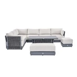 Pedra Rope And Aluminium Large Corner Casual Dining Set With Rising Table, Grey -Daals Store OD DINE 4980 GREY SET WB2